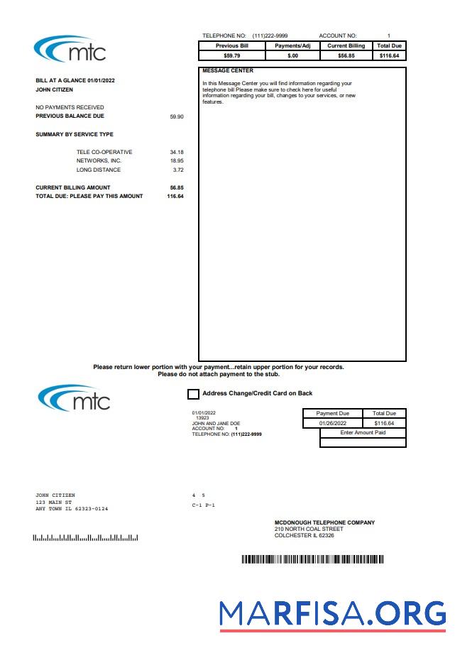 Downloadable USA Illinois MTC utility bill template in Word and PDF format